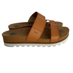 Reef Platform Cushion Vista Hi Sandals Womens 10 Tan White Cork Slip On Shoes